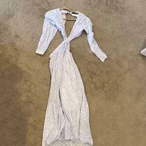 Chic Light Blue Long Sleeve Maxi Dress